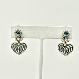 Lagos Fluted Heart Two Tone Blue Topaz Earrings